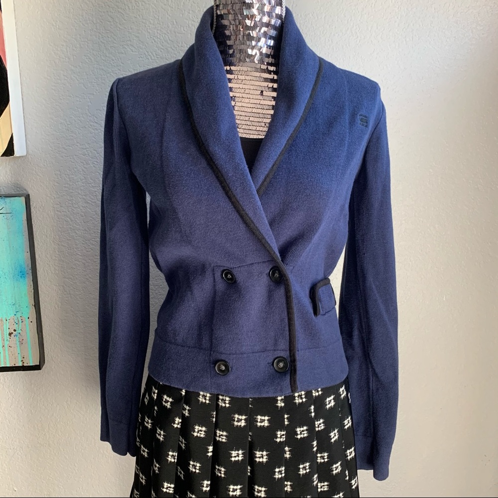 G-Star Knit Shawl Navy Blue Aviator Cardigan Sz M